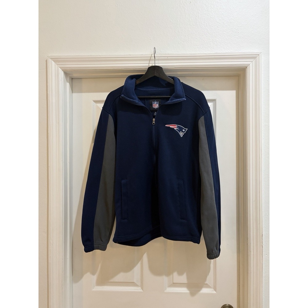 NFL New England Patriots Quarter-Zip Jacket Men M Navy Gray Embroidered Logo